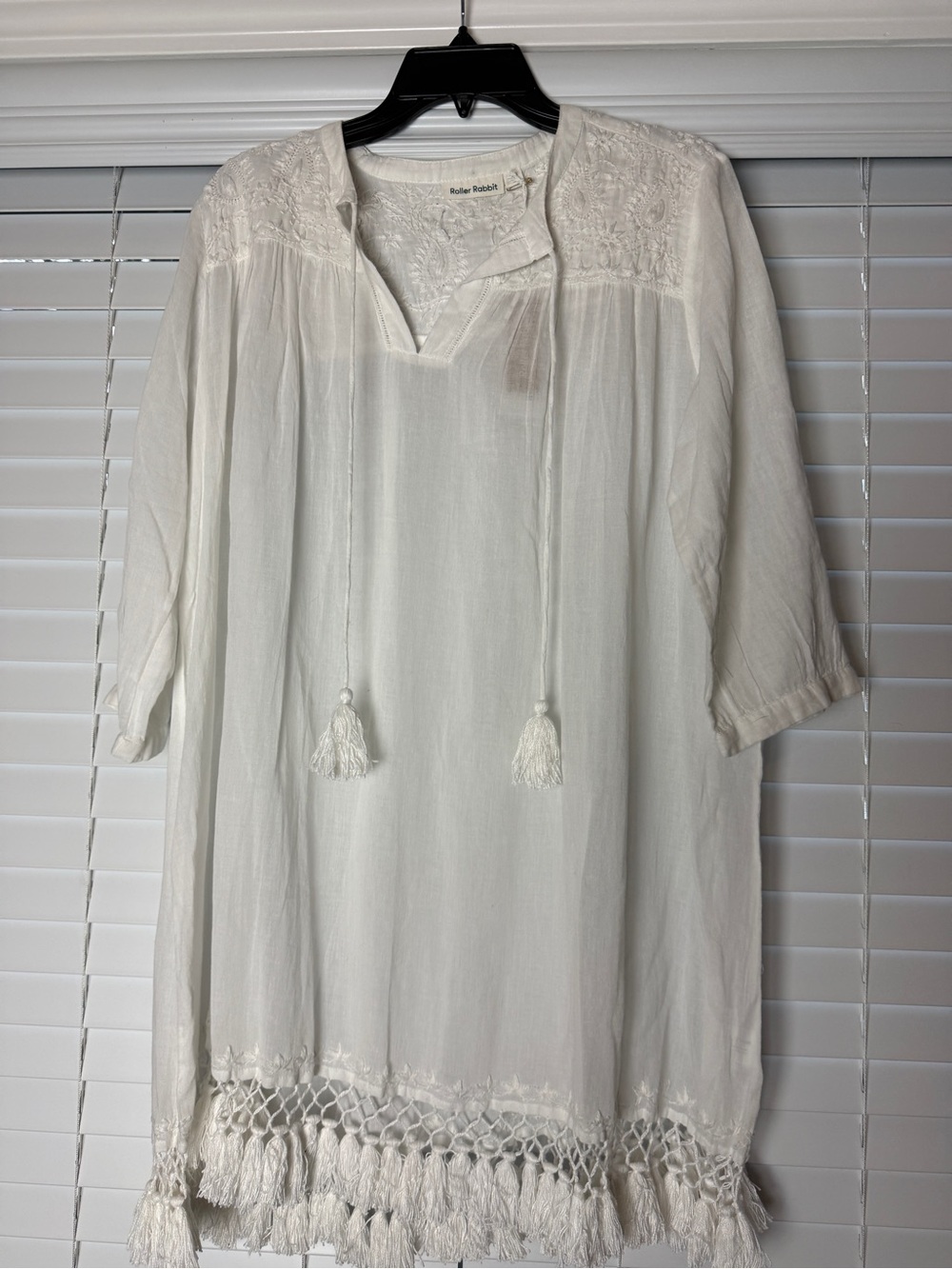 Roller Rabbit White Tassel Embroidered Cover Up